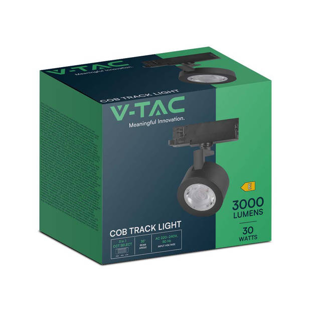 V-TAC VT-4633 LED Tracklights - COB Tracklights - IP20 - Zwart - 30 Watt - 3000 Lumen - 3IN1