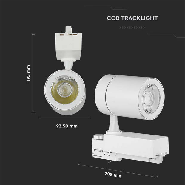 V-TAC VT-4536-W-N LED Tracklights - COB Tracklights - IP20 - Wit - 35 Watt - 3000 Lumen - 6400K