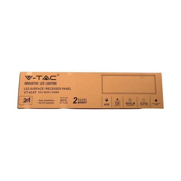 V-TAC VT-6147-N LED Panelen - 120x30 Panelen - 110lm/w - IP20 - 40 Watt - 4400 Lumen - 4000K