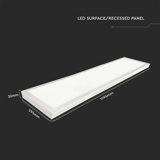 V-TAC VT-6147-N LED Panelen - 120x30 Panelen - 110lm/w - IP20 - 40 Watt - 4400 Lumen - 4000K