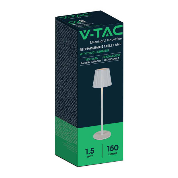 V-TAC VT-1028-W Oplaadbare tafellamp - IP20 - Wit lamphuis - 1,5 Watt - 150 Lumen - 3IN1