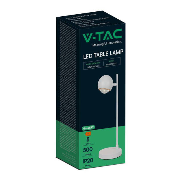 V-TAC VT-7506-W tafellamp - IP20 - Witte behuizing - 5 watt - 500 lumen - 3000K
