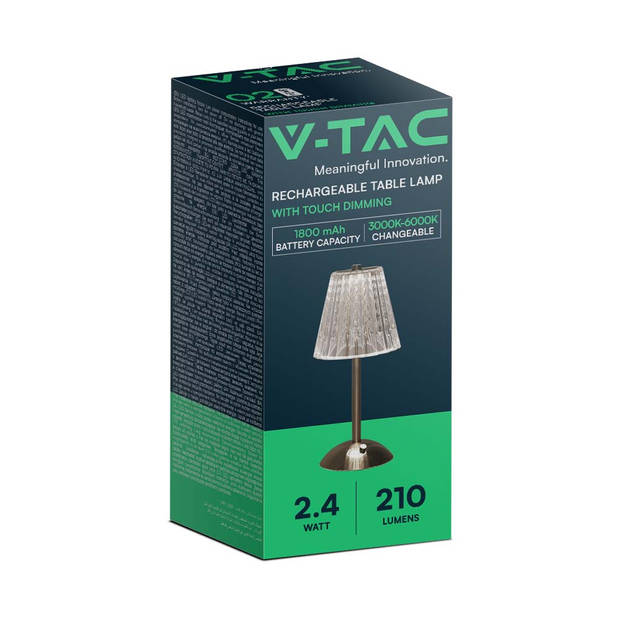 V-TAC VT-1033-NS Oplaadbare tafellamp - IP20 - Behuizing van zandnikkel - 2,4 Watt - 210 Lumen - 3IN1