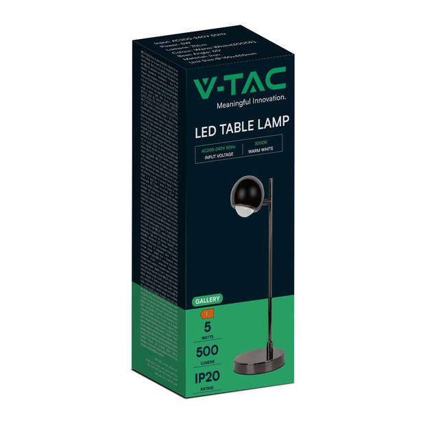 V-TAC VT-7506-B tafellamp - IP20 - Zwarte behuizing - 5 watt - 500 lumen - 3000K