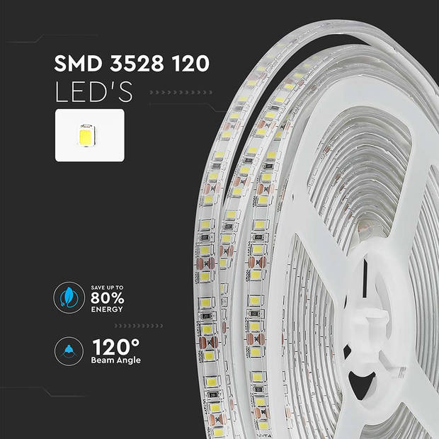 V-TAC VT-3528 120-IP65-N LED Stripverlichting - Striplights - 3528 - 120 IP65 - 3000K - 5m Rol