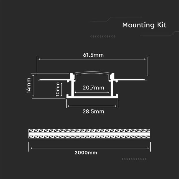 V-TAC VT-8101 LED inbouw stripverlichting - Montageset met diffuser - Zilver - IP20