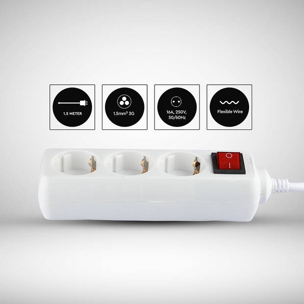 V-TAC VT-1113-2 Adapters & stopcontacten - Schakelaar verlengsnoeren - IP20 - Wit