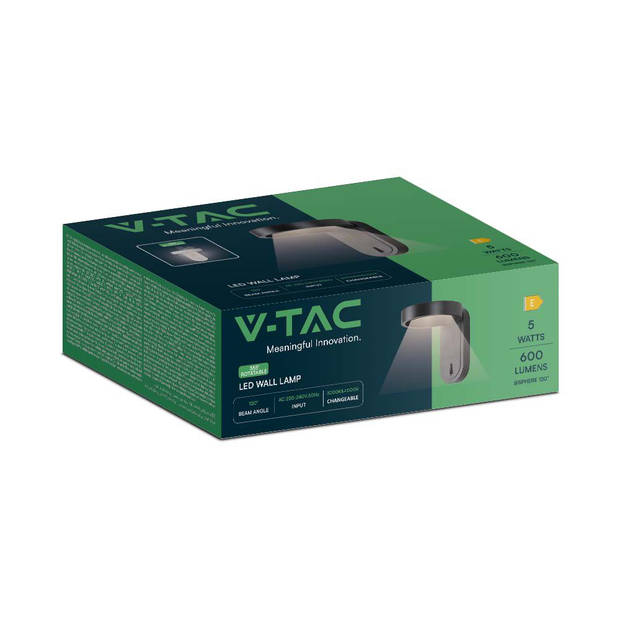V-TAC VT-1180-B LED wandlamp - Draaibare lampen - IP20 - Zwarte behuizing - 5 Watt - 600 Lumen - 3000K+4000K