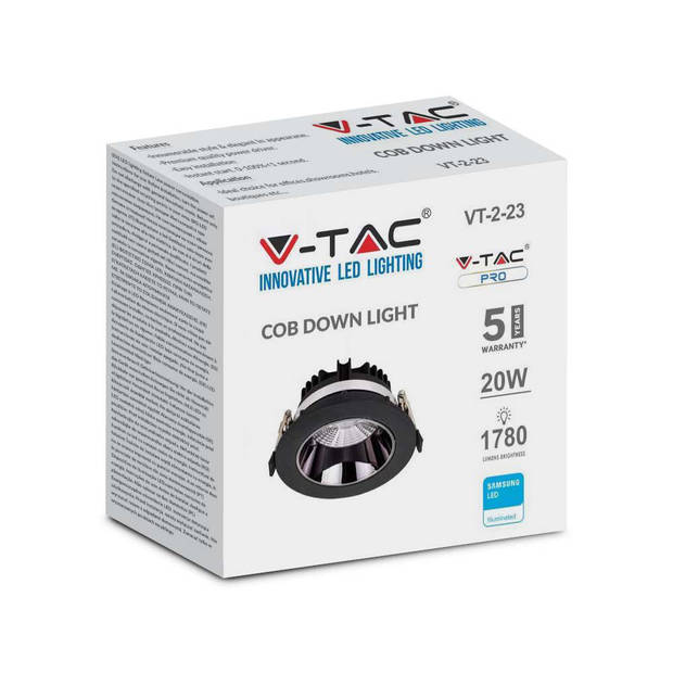 V-TAC VT-2-23-N LED Downlights - PRO Reflector Downlight - Samsung - IP20 - 20 Watt - 1780 Lumen - 4000K - 5 Jaar