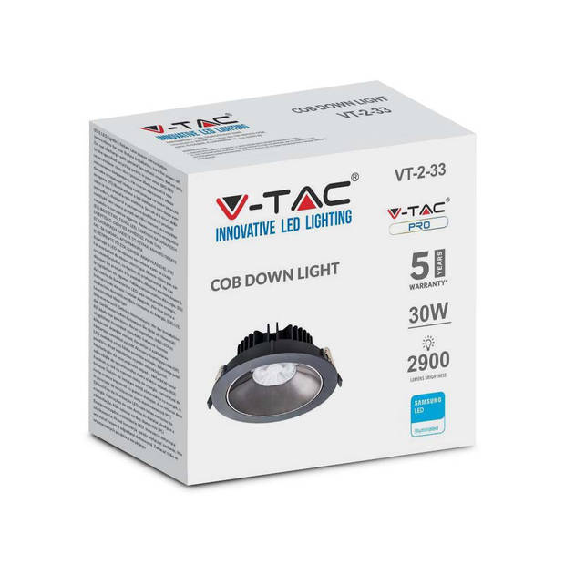 V-TAC VT-2-33-N LED Downlights - PRO Reflector Downlight - Samsung - IP20 - 30 Watt - 2900 Lumen - 4000K - 5 Jaar