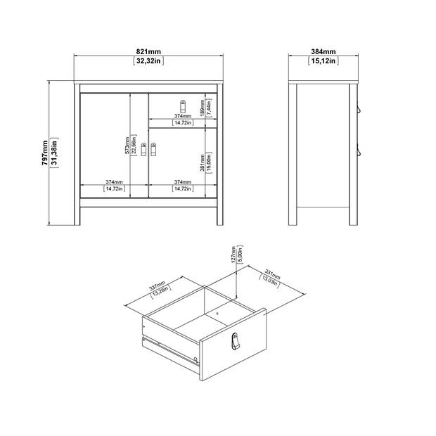 Madrid dressoir 2 deuren 1 lade zwart mat.