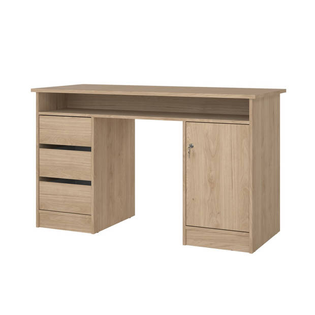 FunctionPlus bureau met slot 1 deur 3 laden okkernoot decor.