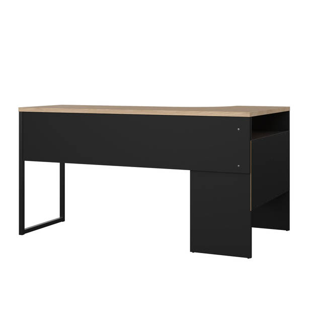 FunctionPlus bureau hoek 3 planken 2 laden okkernoot decor zwart mat.