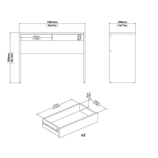 FunctionPlus bureau met wandkast 2 laden okkernoot decor.