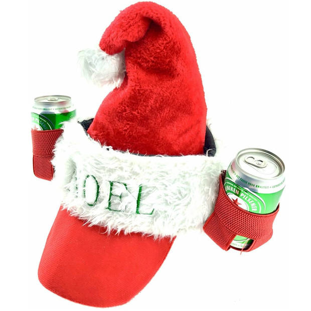 Funny kerstmuts met klep en met ruimte voor 2 blikjes frisdrank of bier