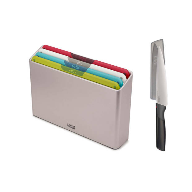 Joseph Joseph - Giftset Folio Icon 4 Snijplanken in Houder met Gratis Mes - Polypropyleen - Multicolor