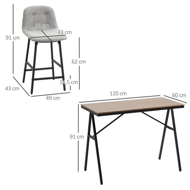 Bartafel met barstoelen - Barkrukken - Industrieel - 120 cm x 60 cm x 91 cm