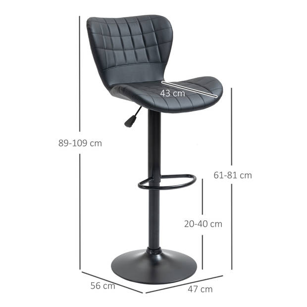 Barkrukken set van 2 - Barkrukken - Stoelen - Zwart - 47 cm x 56 cm x 89-109 cm