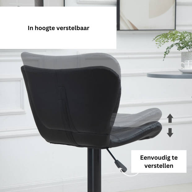 Barkrukken set van 2 - Barkrukken - Stoelen - Zwart - 47 cm x 56 cm x 89-109 cm