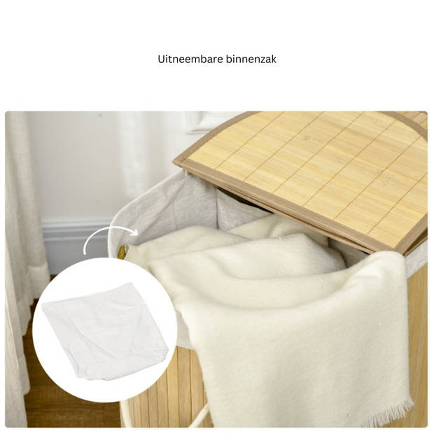 Wasmand met deksel - Wassorteerder - Wasmand - 100 L - 62,5 cm x 37 cm x 60,5 cm