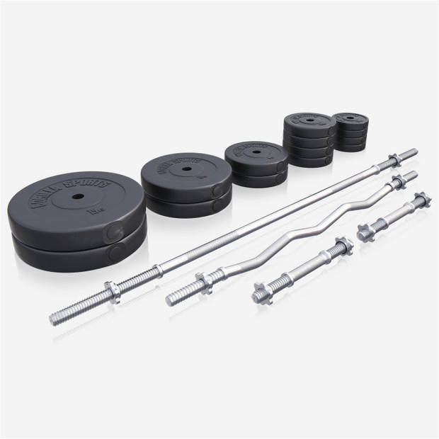 Gorilla Sports Halterbank met Squat Rack + 100 kg set - Halterstang met gewichten - Zwart - 30 mm