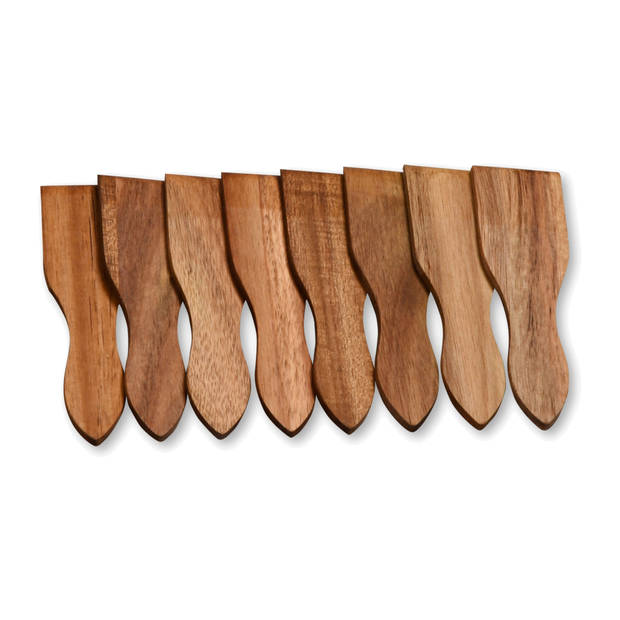 Kesper Gourmetspatels met onderzetters set - 8x - acacia hout - 13 x 4 cm - gourmetten - Keukenspatels