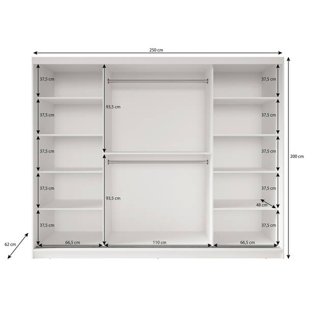 Meubella Kledingkast Davies - Wit - 250 cm - Met spiegel