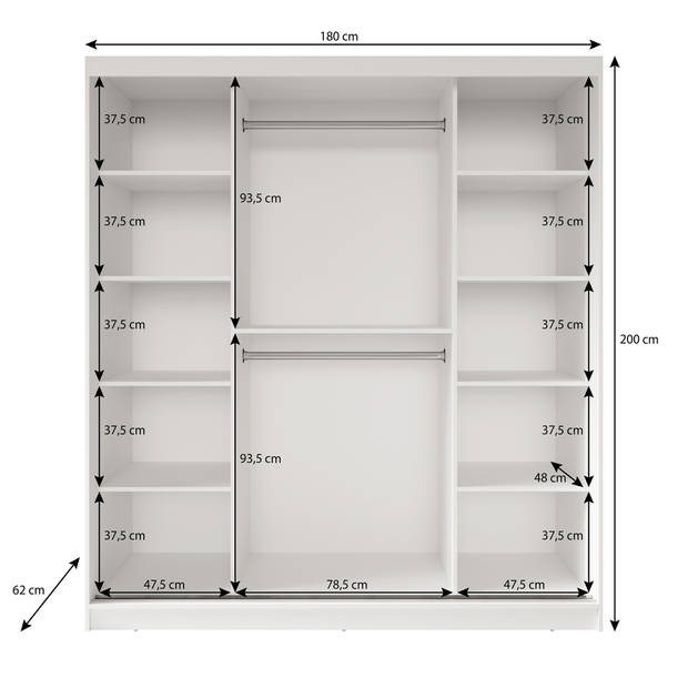 Meubella Kledingkast Davies 2 - Wit - 180 cm