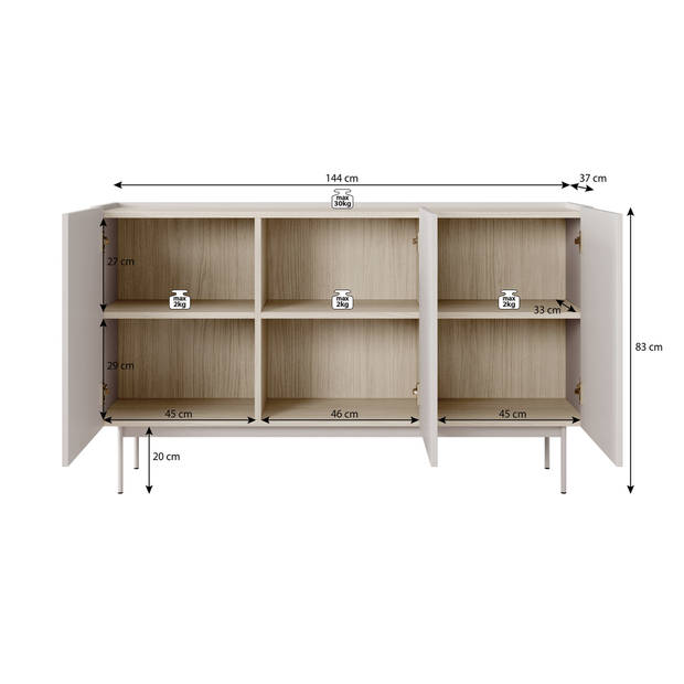 Meubella Dressoir Calella - Beige - 144 cm