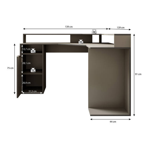 Meubella Bureau Charlotte - Grijs - 139 cm