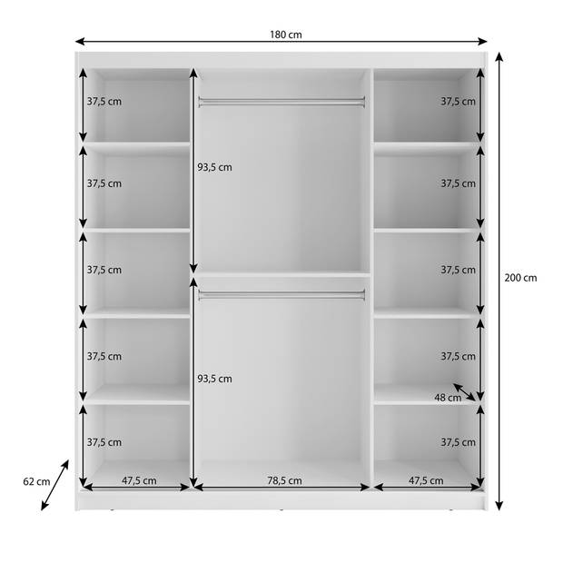 Meubella Kledingkast Zagreb - Wit - 180 cm