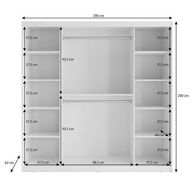 Meubella Kledingkast Zagreb - Wit - 200 cm