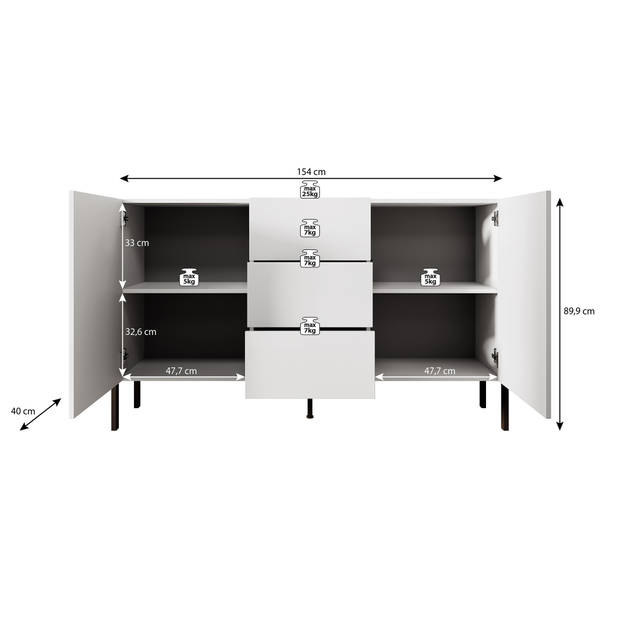 Meubella Dressoir Jordy - Wit - 154 cm