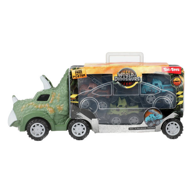 Toi Toys Dinotruck met 3 pullback auto's