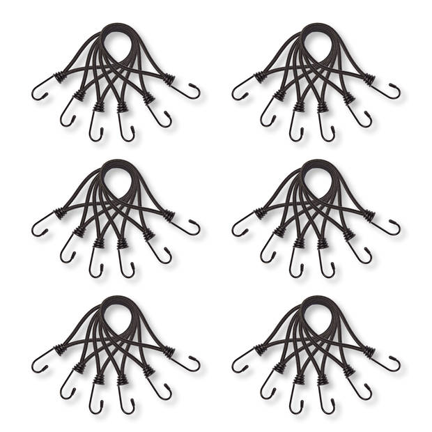 6 set x 6 stuks Mini Snelbinder Spanelastiek met haak solide en stevig zwart Spinbinder Sjorbanden 20cm