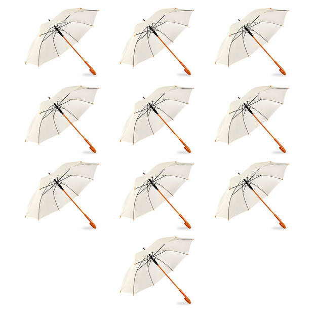Set van 10 Kwalitatieve Opvouwbare Paraplu's met Houten Handvat - Automatisch - Ø98 cm - Unisex - Wit Vanille –