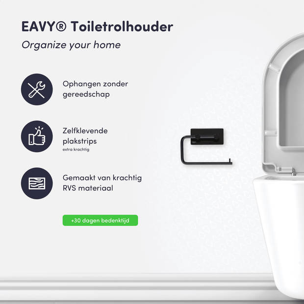 EAVY WC rolhouder Zonder Boren - Zelfklevend - RVS Toiletrolhouder Zwart