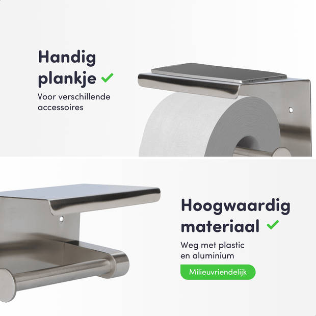 EAVY WC Rolhouder met Plankje - Zelfklevend / Zonder Boren / Boren - Toiletrolhouder - Zilver