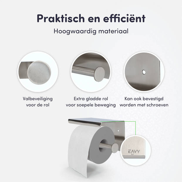 EAVY WC Rolhouder met Plankje - Zelfklevend / Zonder Boren / Boren - Toiletrolhouder - Zilver