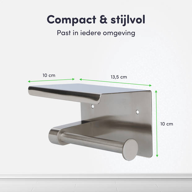 EAVY WC Rolhouder met Plankje - Zelfklevend / Zonder Boren / Boren - Toiletrolhouder - Zilver