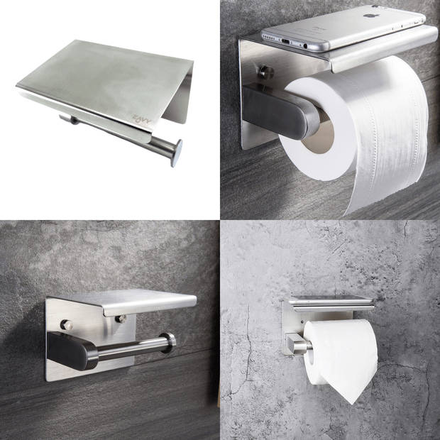 EAVY WC Rolhouder met Plankje - Zelfklevend / Zonder Boren / Boren - Toiletrolhouder - Zilver