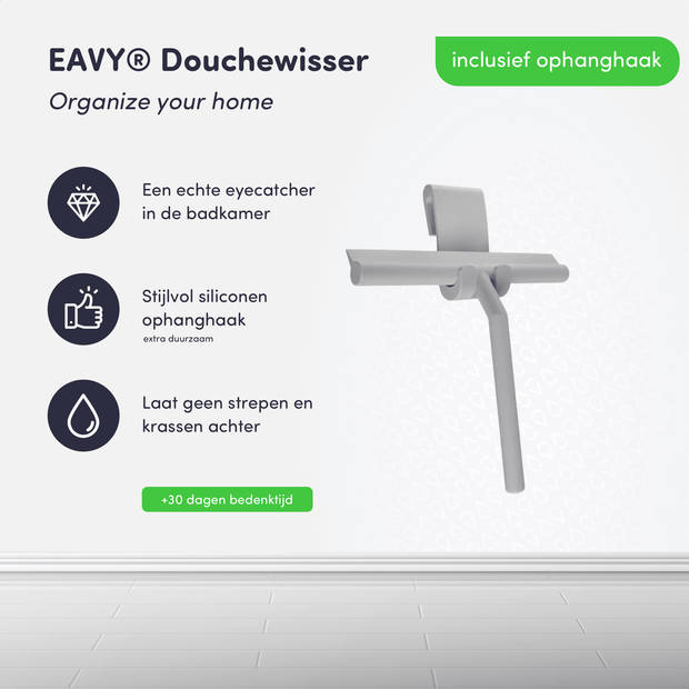 EAVY Douchewisser Grijs met Ophangsysteem - Raamwisser - Silicone - 21cm x 16cm