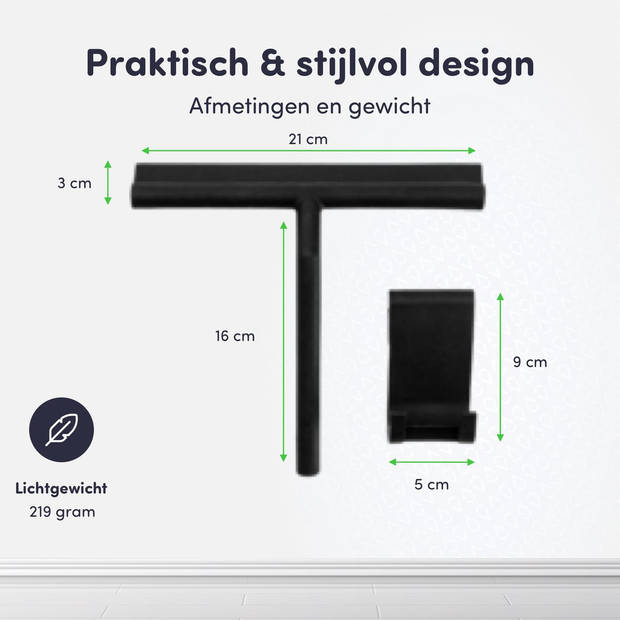 EAVY Douchewisser Zwart met Ophangsysteem - Raamwisser - Silicone - 21cm x 16cm
