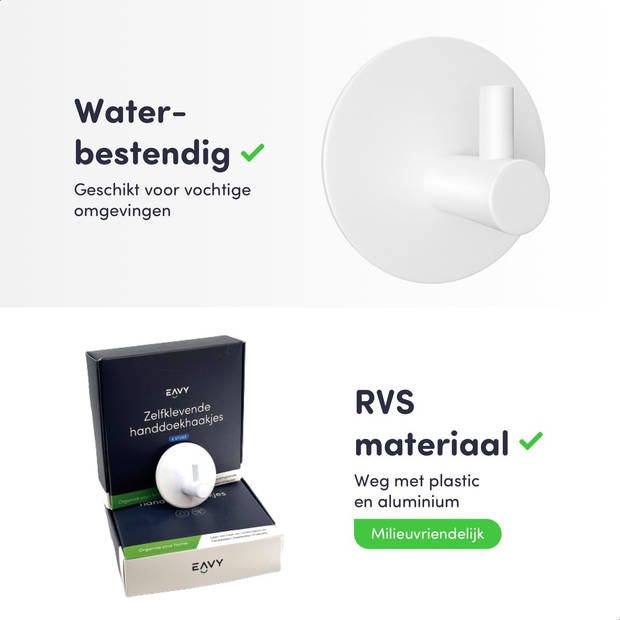 EAVY - Set van 4 Zelfklevende handdoekhaakjes RVS - handdoekhouder - wandhaak - plakhaak - WIT