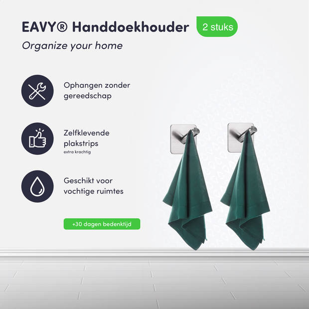 EAVY Handdoekhaakjes Zelfklevend - Set van 2 Handdoek Haakjes - Wandhaak - Handdoekhouder