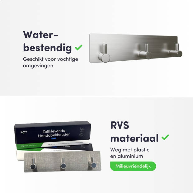 EAVY - Zelfklevende handdoekhaakjes RVS - handdoekhouder - wandhaak - plakhaak - Zilver