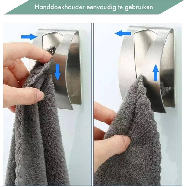 RVS Handdoekhouder 2 stuks - Zelfklevend - Handdoek Klem - Handdoek haak