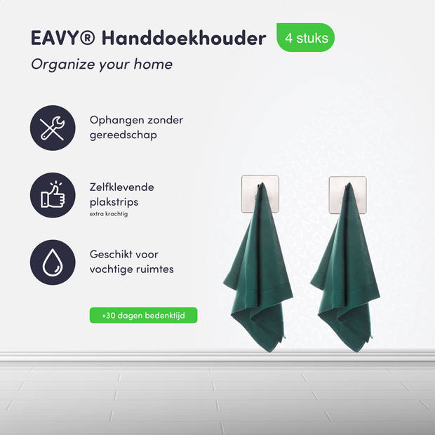 EAVY Set van 4 Handdoekhaakjes – Handdoekhouders - Zelfklevend – Zelfklevende haakjes