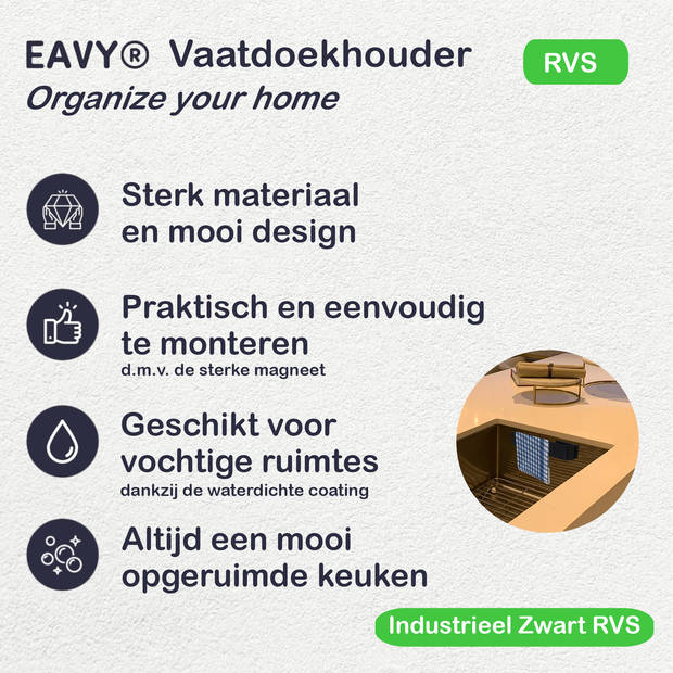 EAVY - Vaatdoekhouder Magnetisch - RVS - Zwart