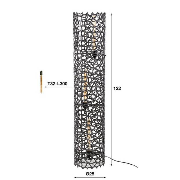 Hoyz Collection - Vloerlamp Weaver Cylinder Ø25 122cm XL - Zwart Nikkel